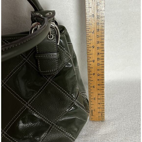 TIGNANELLO Dark Green Patent Pebbled Leather Satchel Bag - Picture 6 of 10